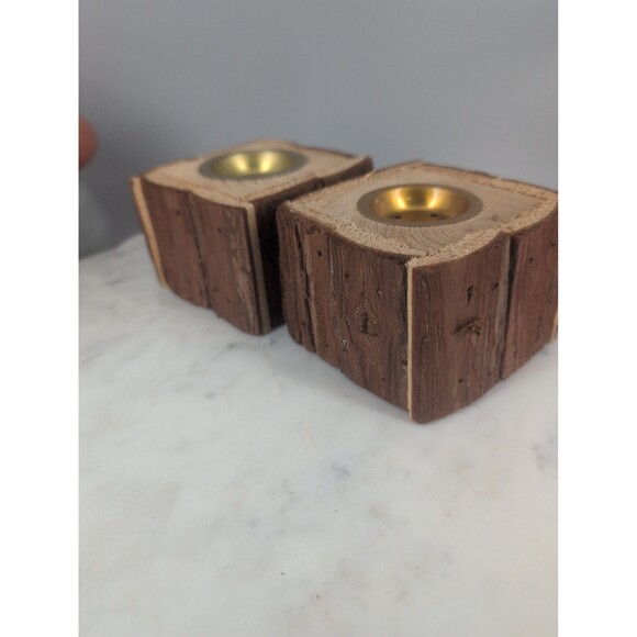 2 Rustic Wooden Candle Holders or Incense Burners Square Decor - Picture 3 of 3